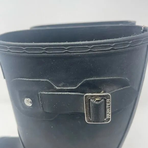 Women's Hunter  Black Side Buckle Short Rain Boots sz. 8