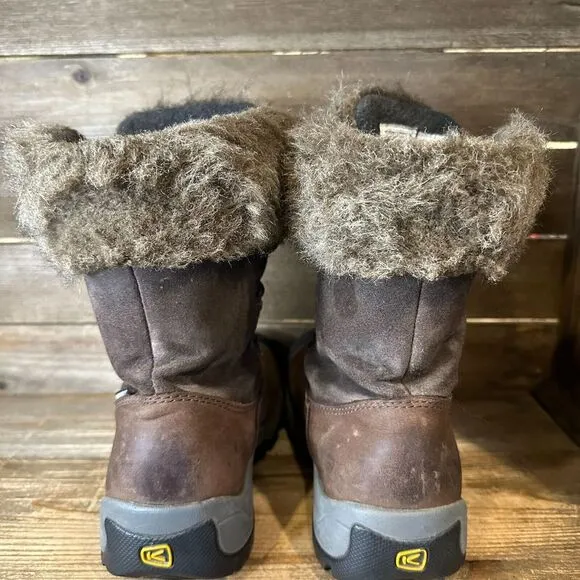 Womens‎ Keen Helena Brown Leather Faux Fur Waterproof Winter Boots Size 5 M GUC
