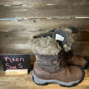 Womens‎ Keen Helena Brown Leather Faux Fur Waterproof Winter Boots Size 5 M GUC