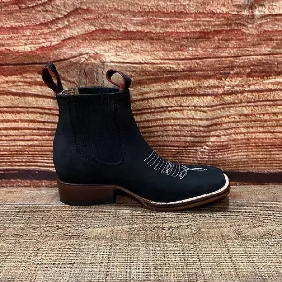 Women's Nubuck Leather Western Cowgirl Half Boot Black Rodeo Botin Piel Negro