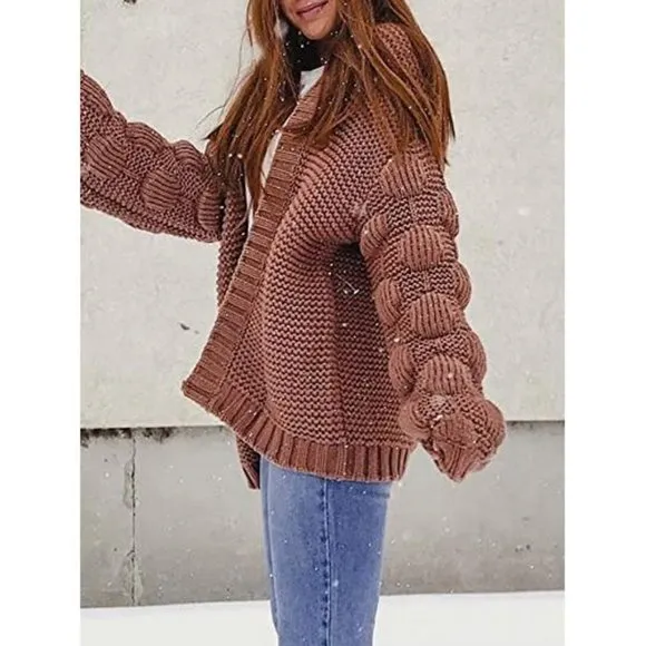 𝅺WOMENS Oversized Knit Cardigan Outwear A-brown
