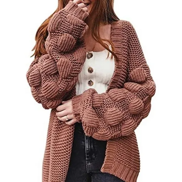 𝅺WOMENS Oversized Knit Cardigan Outwear A-brown