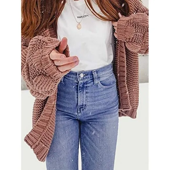 𝅺WOMENS Oversized Knit Cardigan Outwear A-brown