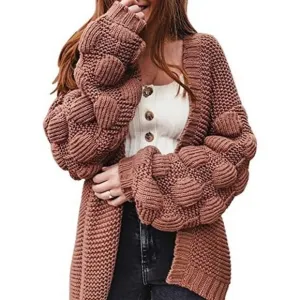 𝅺WOMENS Oversized Knit Cardigan Outwear A-brown