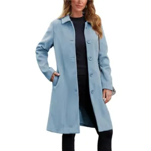 Womens Peacoat Faux Wool Blend Single Breasted Long Trench Coat Dress
