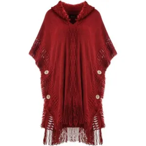 Women's Poncho Sweater Cozy Knit Burgundy