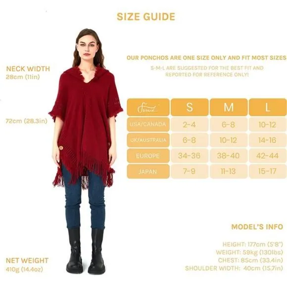 Women's Poncho Sweater Cozy Knit Burgundy