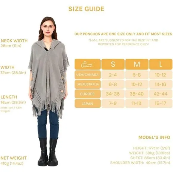 Women's Poncho Sweater Cozy Knit Grey