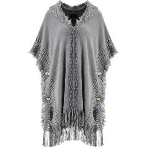 Women's Poncho Sweater Cozy Knit Grey