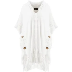Women's Poncho Sweater Cozy Knit White
