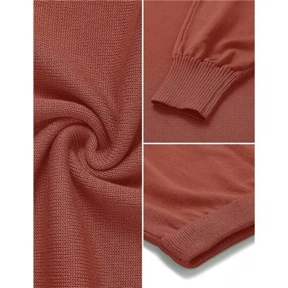 Women's Puff Sleeve 2 Piece Knit Crop Top Bodycon Skirt Set Sweater - Rust