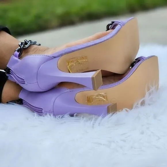 Womens Purple Ankle Strap Heels Chains Stiletto Sandals