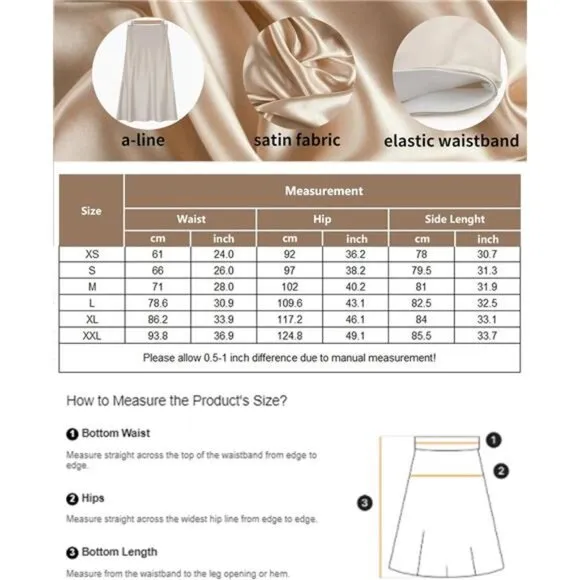 Womens Satin Skirts Zipper Elegant light Khaki