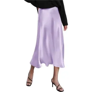 Womens Satin Skirts Zipper Elegant Violet