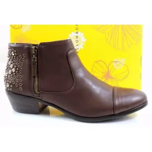Women's Shoes Yellow Box OAK Ankle Boots Booties Studded Zip Brown Size 8.5