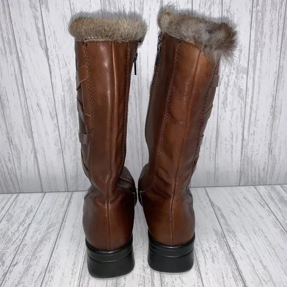 Womens Size 7 Martino Fur Top Brown Leather Boots EUC