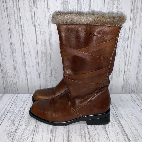 Womens Size 7 Martino Fur Top Brown Leather Boots EUC