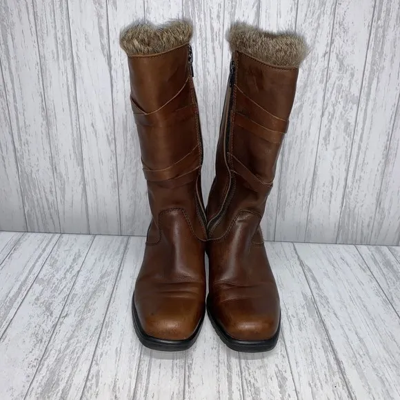 Womens Size 7 Martino Fur Top Brown Leather Boots EUC