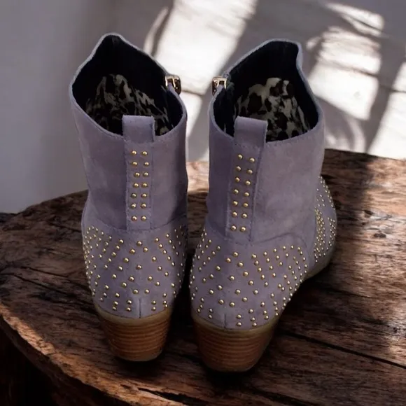 Women's Suede Ankle Boots - Studded Design