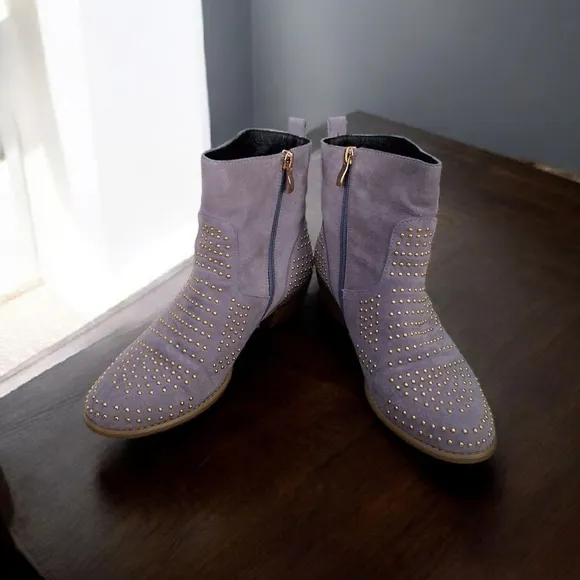 Women's Suede Ankle Boots - Studded Design