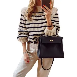 Women's Sweaters Casual Winter Long Lantern Sleeve Crewneck Blouse