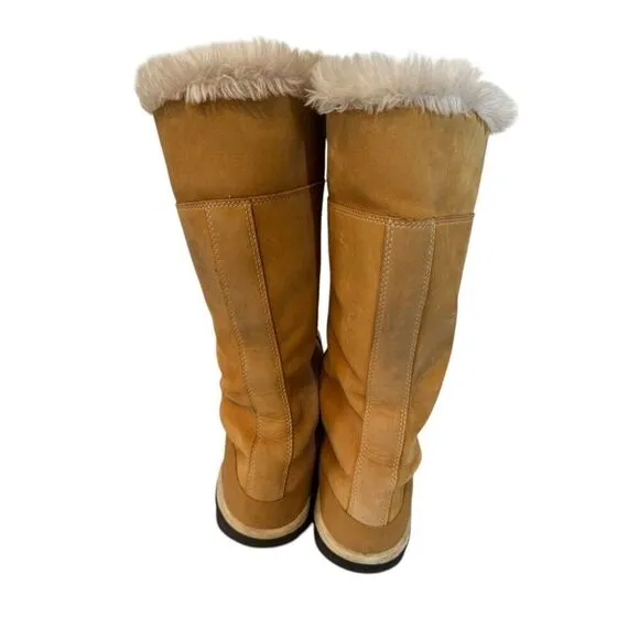 Women's Timberland Wheat Leather Faux Fur 14&quot; Boots Sz 11