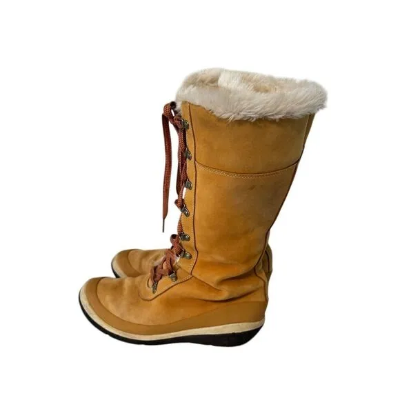 Women's Timberland Wheat Leather Faux Fur 14&quot; Boots Sz 11