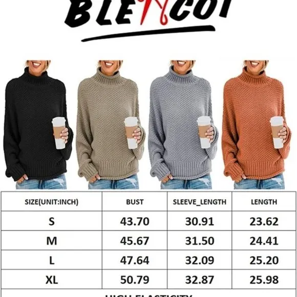 WOMENS Turtleneck Sweaters Batwing - Solid Orange