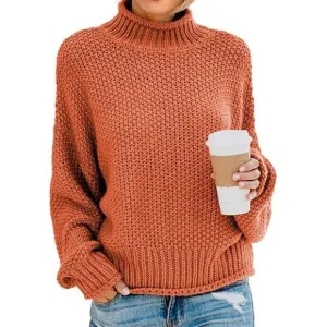 WOMENS Turtleneck Sweaters Batwing - Solid Orange