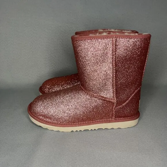 Womens UGG Boots Pink Classic Short Glitter Sparkle Sz 5 (fits 6-7 Runs Large )