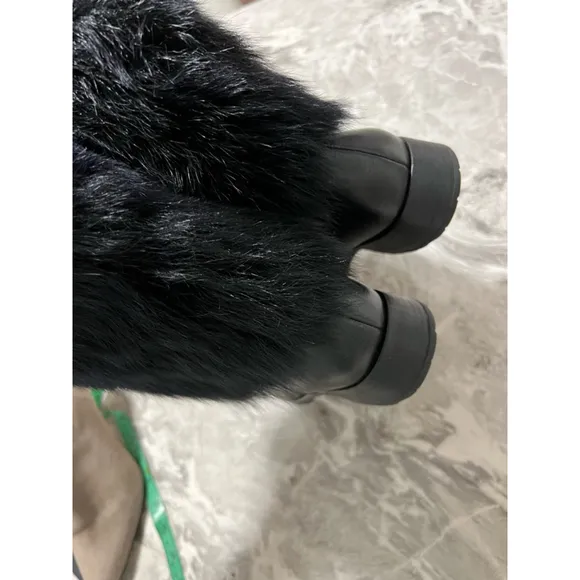 Women's Via Spiga Black Leather Fur Boots Size 7.5