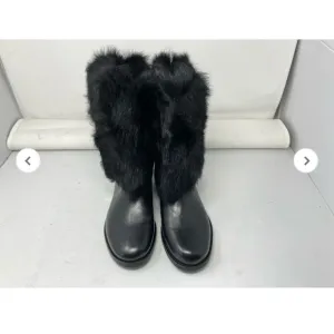 Women's Via Spiga Black Leather Fur Boots Size 7.5