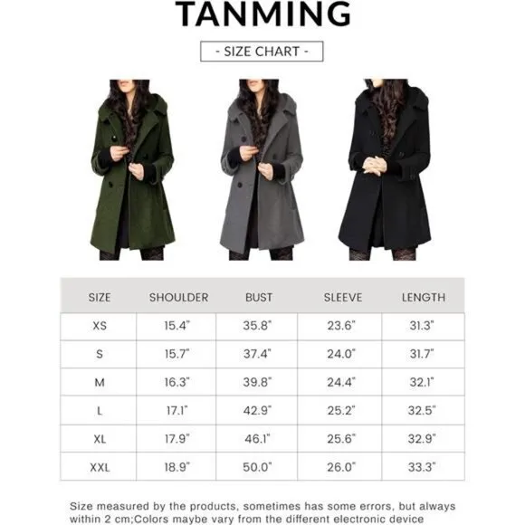 Women's Warm Double Breasted Wool Pea Coat Trench Coat Jacket with Hood