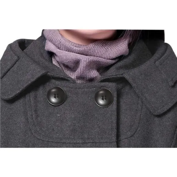 Women's Warm Double Breasted Wool Pea Coat Trench Coat Jacket with Hood