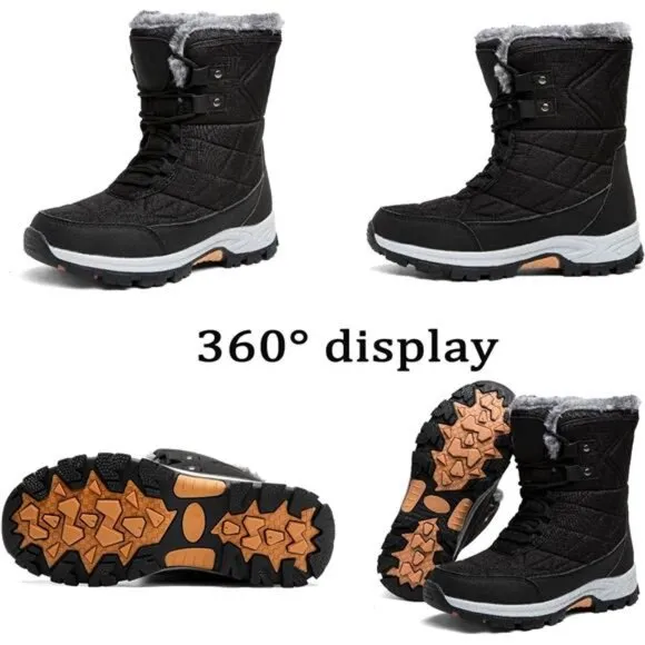 Women's Winter Boots Fur Lined Snow Boots Anti-Slip Ankle Boot, Black
