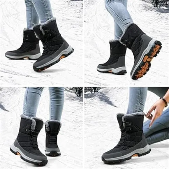 Women's Winter Boots Fur Lined Snow Boots Anti-Slip Ankle Boot, Black