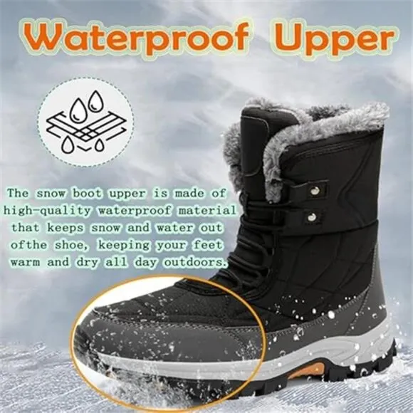 Women's Winter Boots Fur Lined Snow Boots Anti-Slip Ankle Boot, Black