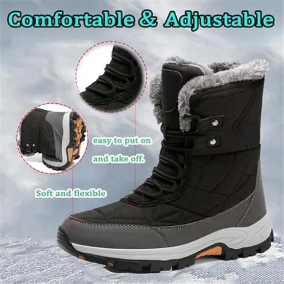 Women's Winter Boots Fur Lined Snow Boots Anti-Slip Ankle Boot, Black