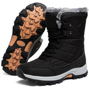 Women's Winter Boots Fur Lined Snow Boots Anti-Slip Ankle Boot, Black