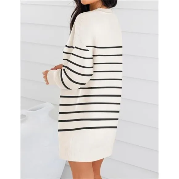 Women's Winter Long Sleeve Dress Oversized Tunic Sweater, Beige