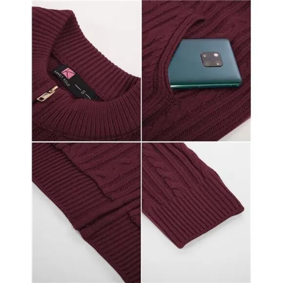 Women's Zip Up Cable Knit Sweater Burgundy