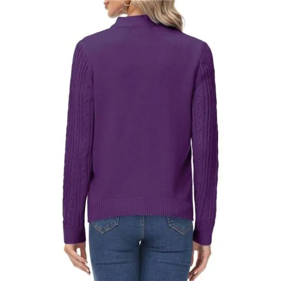 Women's Zip Up Cable Knit Sweater Purple