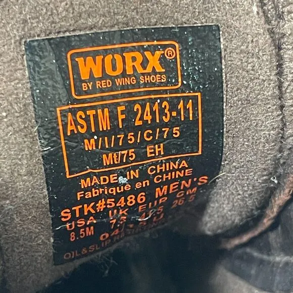 WORX by Red Wing Shoes Boots Men 8.5M Brown Leather 5486 6&quot; Met Guard Boot