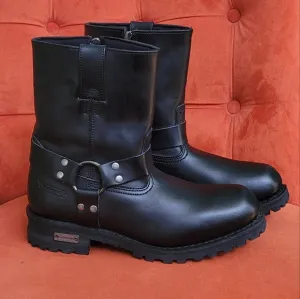 Xelement 1502 Men's Zipper Black Harness Motorcycle Boots Size 9.5