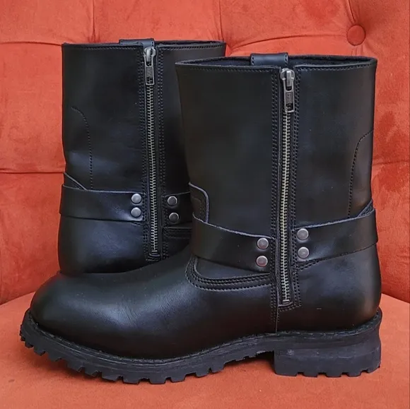 Xelement 1502 Men's Zipper Black Harness Motorcycle Boots Size 9.5