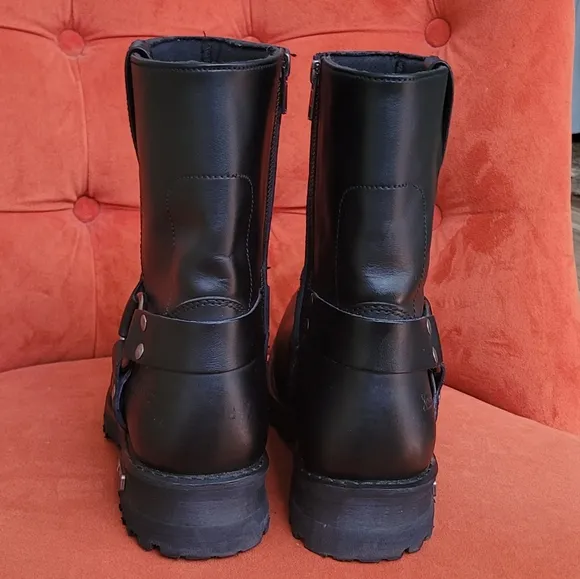 Xelement 1502 Men's Zipper Black Harness Motorcycle Boots Size 9.5