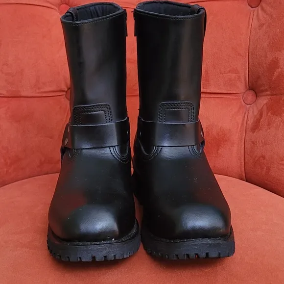 Xelement 1502 Men's Zipper Black Harness Motorcycle Boots Size 9.5