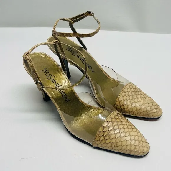 Yves Saint Laurent vintage snake print heels shoes size 7.5