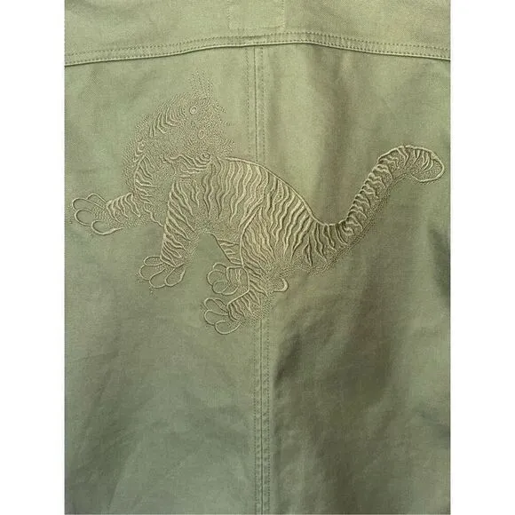 ZADIG &amp; VOLTAIRE Green Military Lace Up Shift Dress With Embroidered Tiger