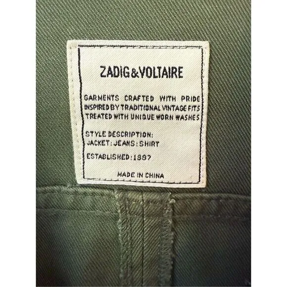 ZADIG &amp; VOLTAIRE Green Military Lace Up Shift Dress With Embroidered Tiger